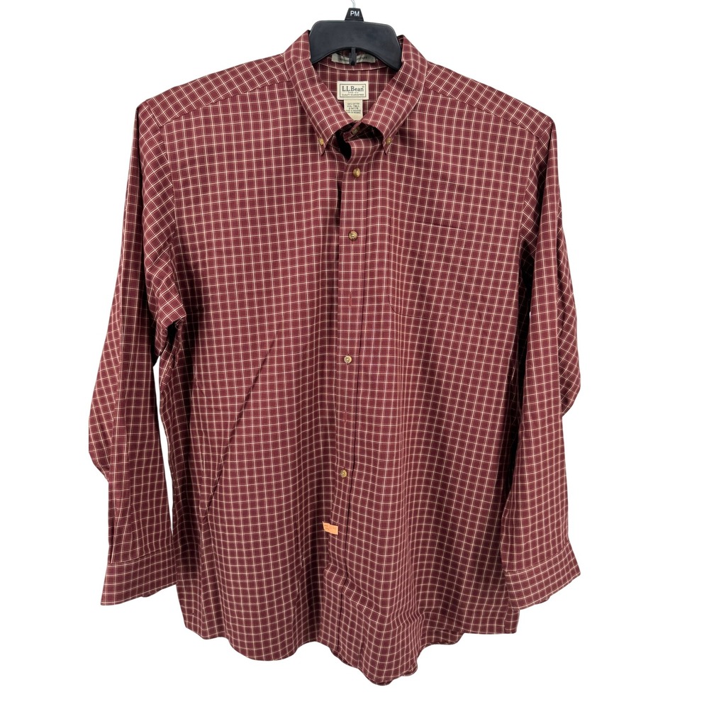 LL Bean Button Down Shirt Mens XXL-Tall Burgundy Plaid Wrinkle Resistant Cotton
